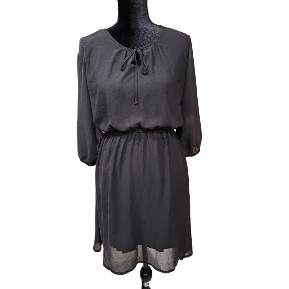 Esmara Silky Black High / Low  Womens Elastic Waist lined Scoop Neck Tie Dress